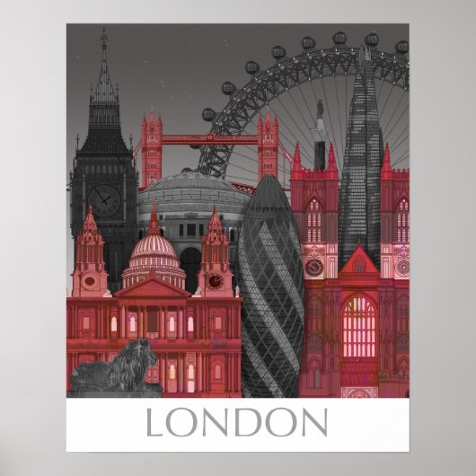 London Elevings by Night - Red Poster (Voorkant)
