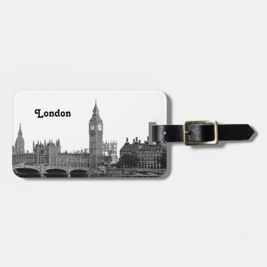 London Engeland Skyline Etched Bagagelabel (Voorkant horizontaal)