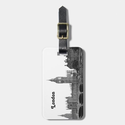 London Engeland Skyline Etched Bagagelabel (Voorkant verticaal)