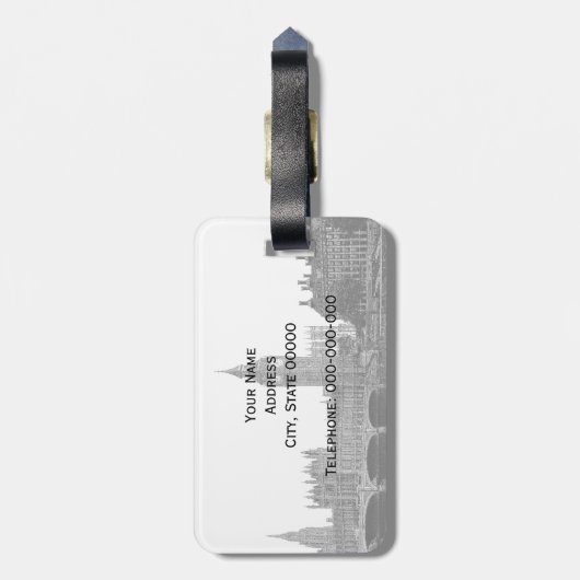 London Engeland Skyline Etched Bagagelabel (Achterkant verticaal)
