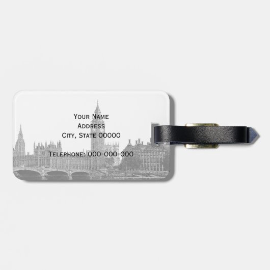 London Engeland Skyline Etched Bagagelabel (Achterkant horizontaal)
