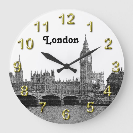 London Engeland Skyline Etched Grote Klok (Voorkant)