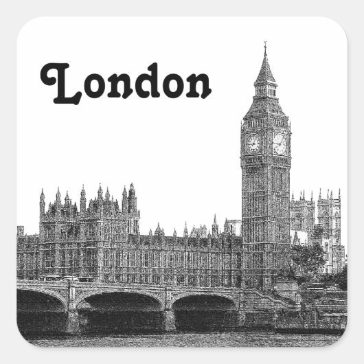 London Engeland Skyline Etched Vierkante Sticker (Voorkant)
