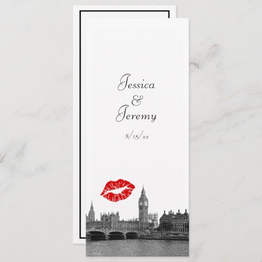 London Engeland Skyline Kiss Menu Reception Kaart (Voorkant / Achterkant)
