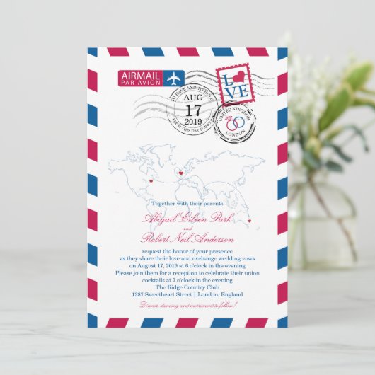 London England Airmail | Bruiloft Kaart (Staand voorkant)