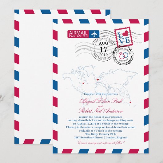 London England Airmail | Bruiloft Kaart (Voorkant / Achterkant)