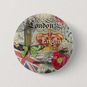 London England Artwork Vintage Travel Print Ronde Button 5,7 Cm