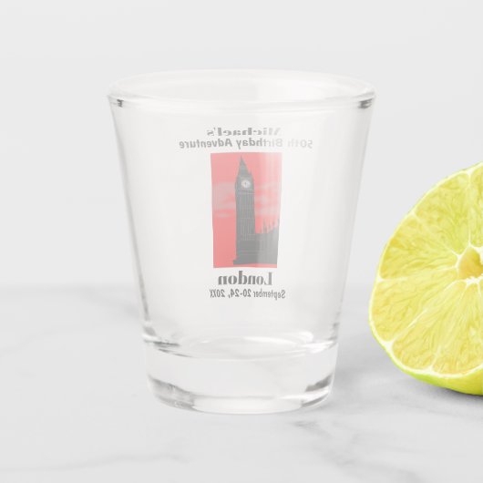 London England Big Ben Birthday Party Trip Favor Shot Glas (Achterkant)