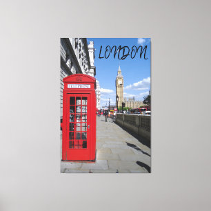 London England Big Ben  Black White Red Bus Canvas Afdruk