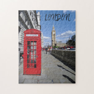 London England Big Ben  Black White Red Bus Legpuzzel