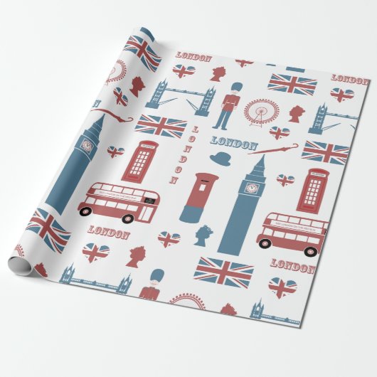 London England Big Ben English Flag Queen's Guard Cadeaupapier (Uitgerold)