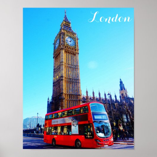 London England Big Ben Red Bus Poster (Voorkant)