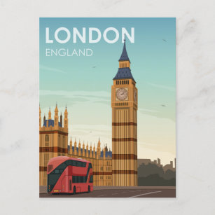London England Big Ben Vintage Travel Briefkaart