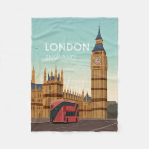London England Big Ben Vintage Travel Fleece Deken