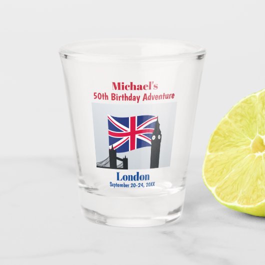 London England Birthday Party Trip Favor Shot Glas (Voorkant)