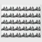 London England Black Pattern Retro Cadeaupapier (Vlak)