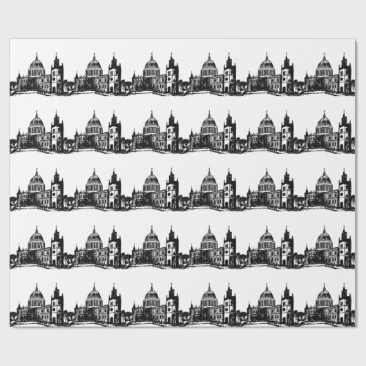 London England Black Pattern Retro Cadeaupapier (Vlak)