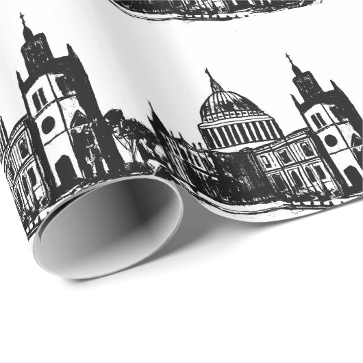 London England Black Pattern Retro Cadeaupapier (Rol Hoek)