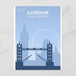 London England Blue Vintage Travel Briefkaart