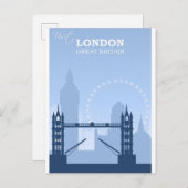 London England Blue Vintage Travel Briefkaart (Voorkant / Achterkant)