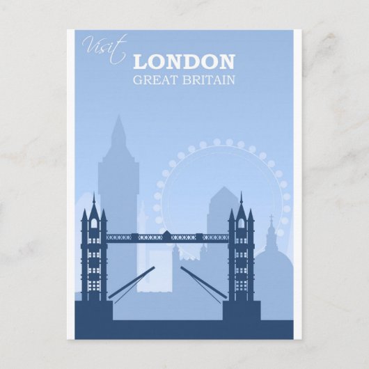 London England Blue Vintage Travel Briefkaart (Voorkant)