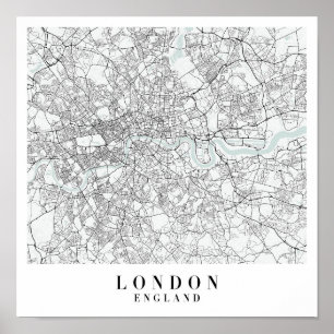 London England Blue Water Street Map Poster