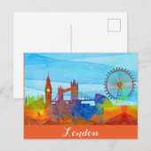 London England City Skyline Waterverf Briefkaart (Voorkant / Achterkant)