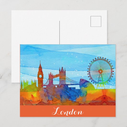London England City Skyline Waterverf Briefkaart (Voorkant / Achterkant)