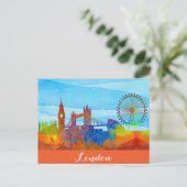 London England City Skyline Waterverf Briefkaart (Staand voorkant)