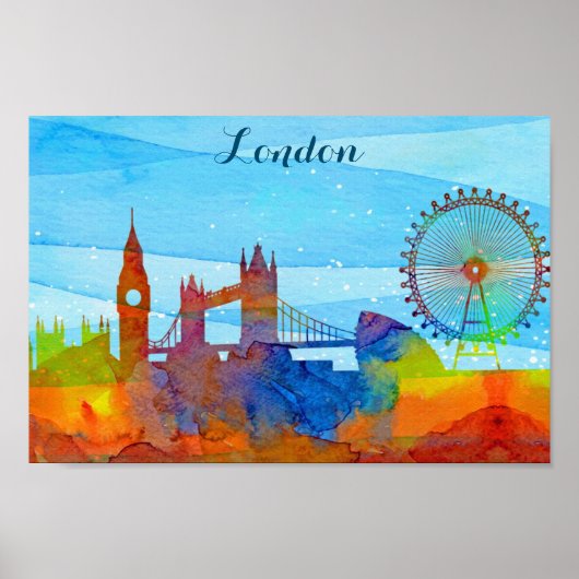 London England City Skyline Waterverf Poster (Voorkant)