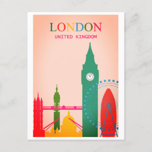 London England Colorful Vintage Travel Briefkaart