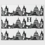 London England Elegant Black White Monogram Cadeaupapier (Vlak)
