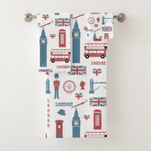 London England Flag, Double Decker Bus, Big Ben Bad Handdoek