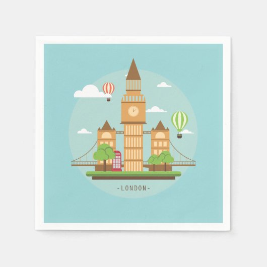 London England Landmarks Cocktail Paper Napkins Servet (Voorkant)