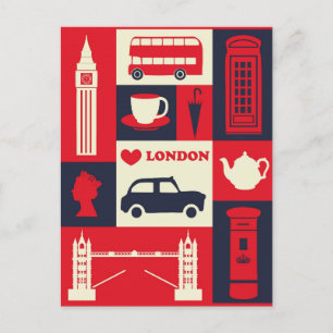 London England Landmarks Cute Travel Briefkaart
