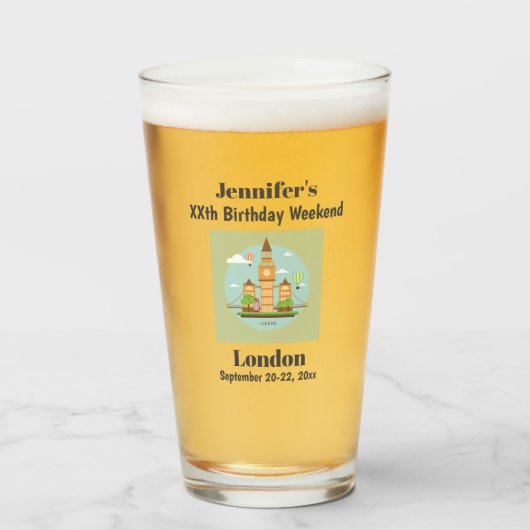 London England Milestone Birthday Party Beer Pint Glas (Voorkant gevuld)