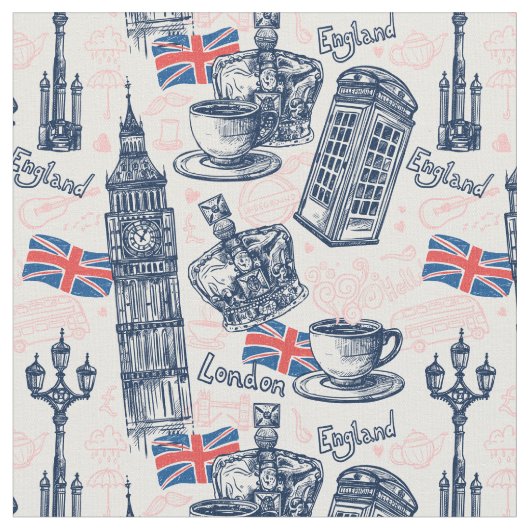 London England Pattern Stof (Close Up)