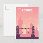 London England Pink Vintage Travel Briefkaart (Voorkant / Achterkant)