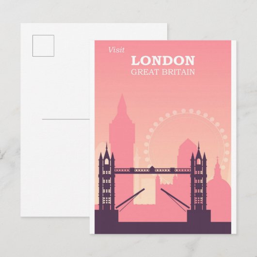 London England Pink Vintage Travel Briefkaart (Voorkant / Achterkant)