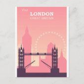 London England Pink Vintage Travel Briefkaart (Voorkant)