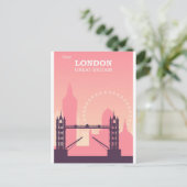 London England Pink Vintage Travel Briefkaart (Staand voorkant)