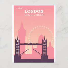 London England Pink Vintage Travel Briefkaart