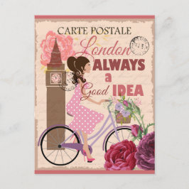 London England Pink Vintage Travel Briefkaart