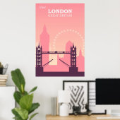 London England Pink Vintage Travel Poster (Thuiskantoor)