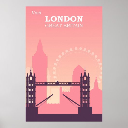 London England Pink Vintage Travel Poster (Voorkant)
