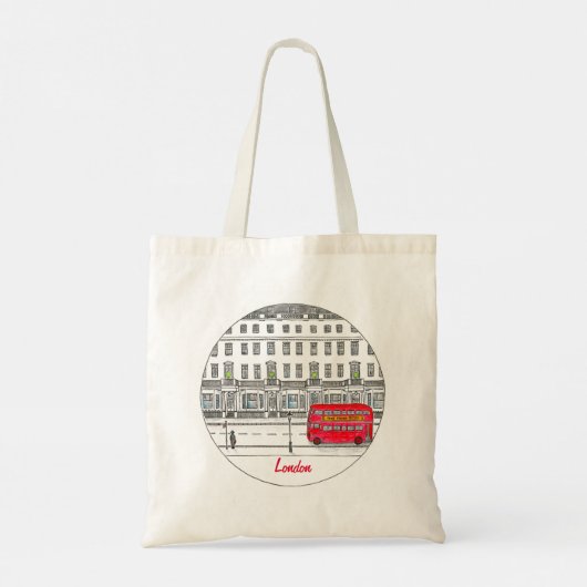 London England Red Bus Travel Illustration Tote Bag (Achterkant)