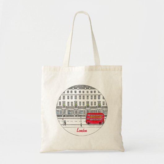 London England Red Bus Travel Illustration Tote Bag (Voorkant)