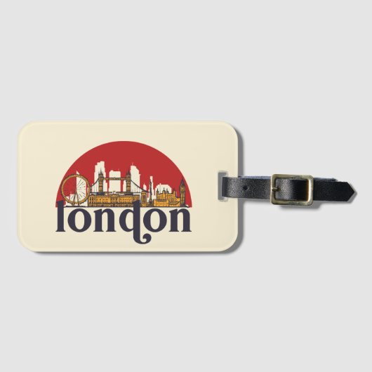 London England Retro City Skyline Cityscape Art Bagagelabel (Voorkant (horizontaal))