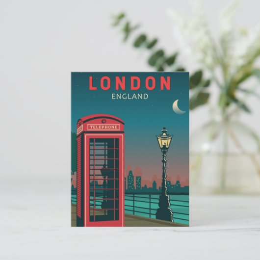London England Retro Travel Art Briefkaart (Staand voorkant)