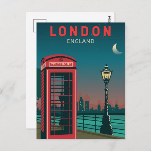 London England Retro Travel Art  Briefkaart (Voorkant / Achterkant)